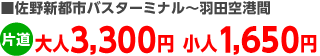 佐野新都市バスターミナル～羽田空港間片道大人3,300円小人1,650円