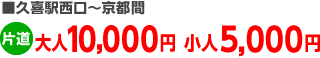 久喜駅西口～京都間、片道大人10,000円小人5,000円